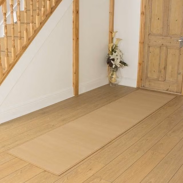 runrug Plain Hallway Carpet Runner Rug in Beige, W: 70 cm, L: 360 cm