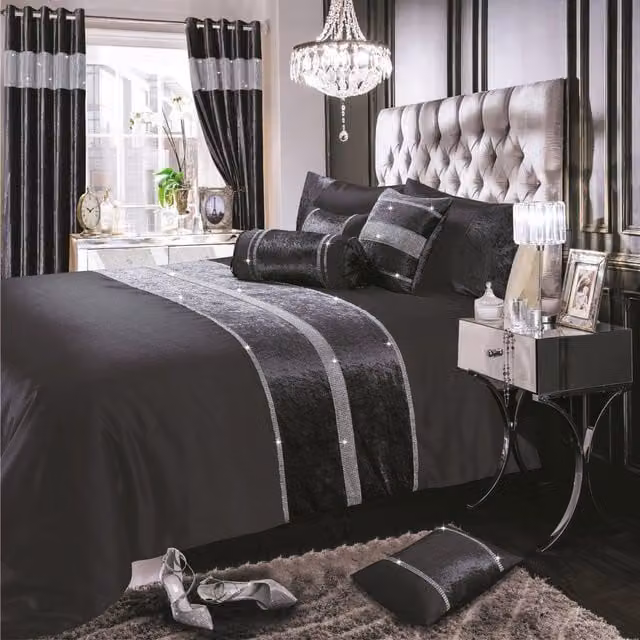 Intimates Topaz Crushed Velvet Duvet Cover and Pillowcase Set in Charcoal Grey, W/D/H: 200 x 200 cm