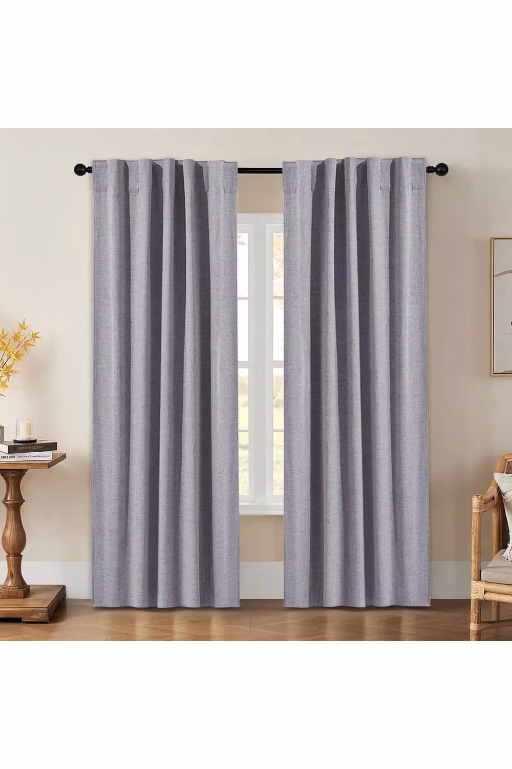 H&O Direct Grey Faux Linen Blackout Curtains, Pair, W: 168 cm, H: 229 cm – 2
