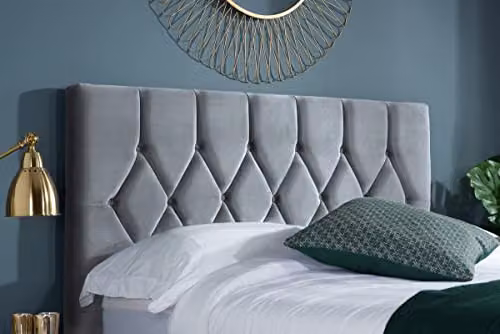 Birlea Loxley Modern Upholstered Velvet Bed in Grey, W/D/H: 180 x 200 cm – 3