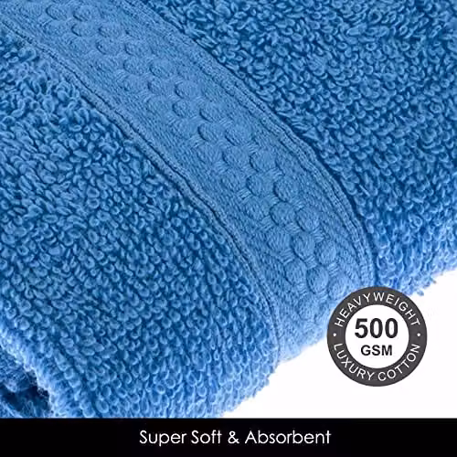 Homescapes Blue Cotton Hand Towel, 500 GSM, Fluffy and Quick-Drying – 2