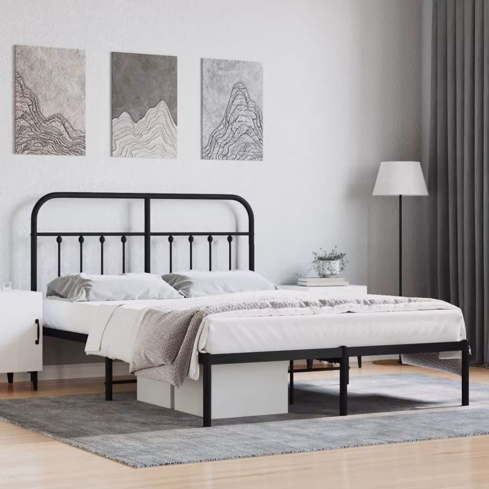 Berkfield Home Metal Bed Frame with Headboard in Black, W/D/H: 140 x 190 cm – 2