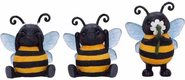 Nemesis Now Three Wise Bees Striped Animal Figurines in Yellow, Black and Multicolour, Height: 9.5 cm