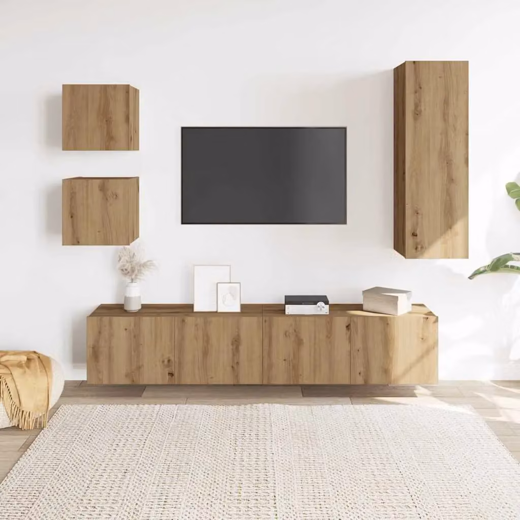 Berkfield Home 5 Piece Wall-Mounted TV Cabinet Set in Brown Artisan Oak Engineered Wood – 2