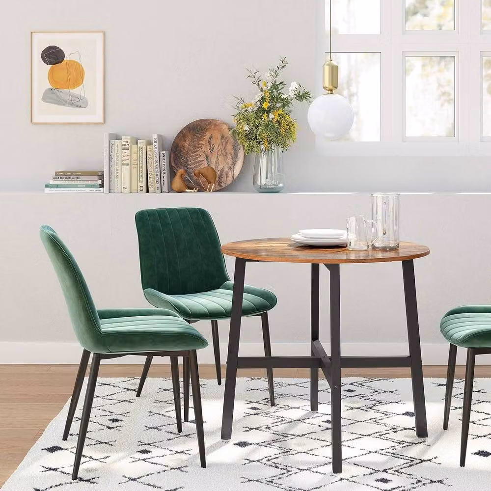 The Bazaarist Industrial Round Dining Table in Brown with Easy-Clean MDF Laminate Top – 2