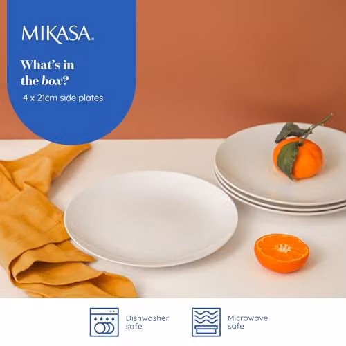Mikasa Chalk Porcelain Side Plate Set, 4 Pieces, White, Diameter: 21 cm – 2