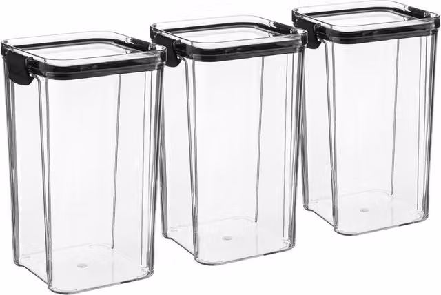 Argon Tableware Airtight and Leakproof Food Storage Container, 1.3 l, Black and Transparent, Pack of 3