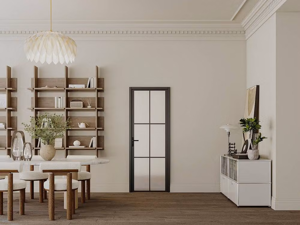 Vente-unique Reversible Modern Black Aluminum and Frosted Glass Swing Door, H: 204 cm, W: 83 cm – 2