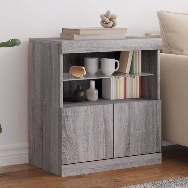 Berkfield Home Modern Sideboard with Integrated LED Lights in Grey Sonoma, W/D/H: 60 x 37 x 67 cm – 1
