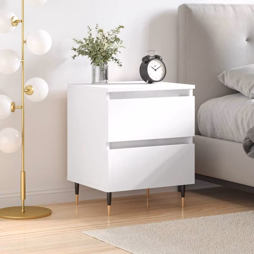 Berkfield Home Elegant Mid-Century Bedside Cabinet in White, W/D/H: 40 x 35 x 50 cm – 2