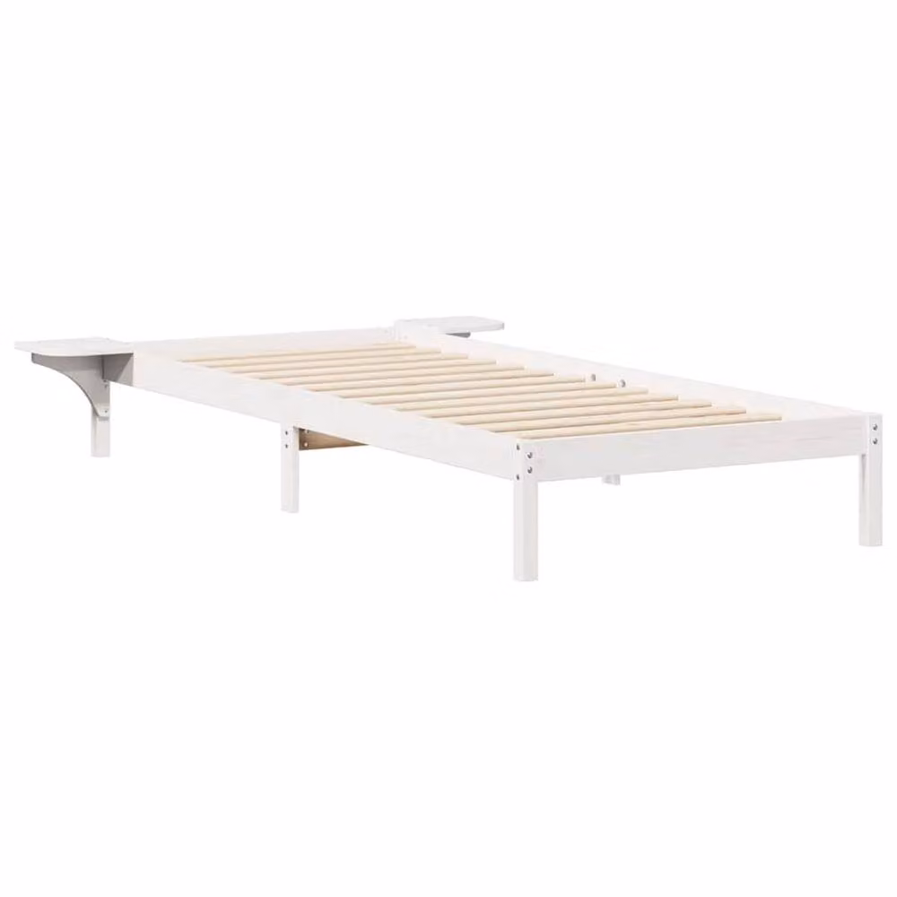 Berkfield Home White Solid Pine Wood Bed Frame with Side Tables, W: 100 cm, L: 220 cm – 2