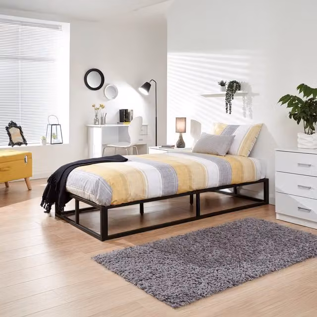 GFW Modern Metal Platform Bed Frame in Black, W/D/H: 90 x 190 cm