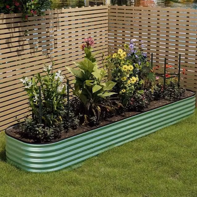 FLAVORA Green Metal Raised Bed Grow Box for Vegetables, Flowers and Herbs, W/D/H: 320 x 80 x 42 cm