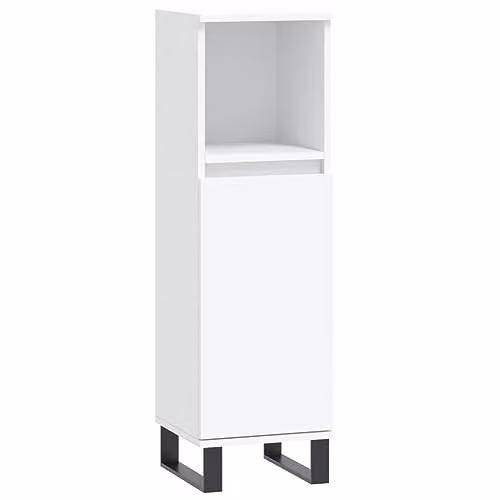 vidaXL White Freestanding Bathroom Cabinet with Hinged Doors and Open Shelf, W/D/H: 30 x 30 x 100 cm