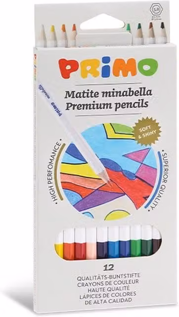 Minabella 12 Multicolour and Yellow Pigment Wood Coloured Pencils for Children