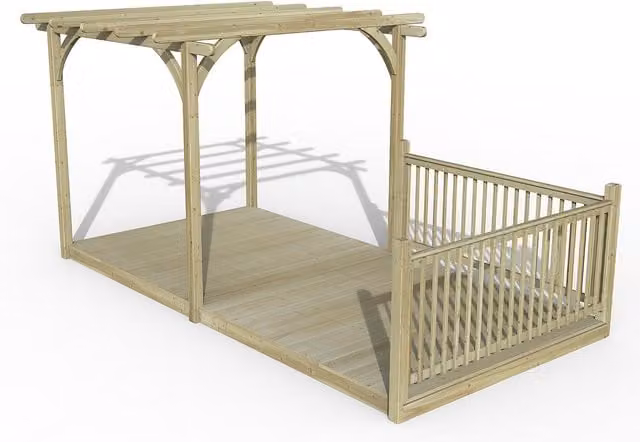 Forest Garden Ultmia Pergola and Decking Kit with 2 Left-hand Balustrades in Beige