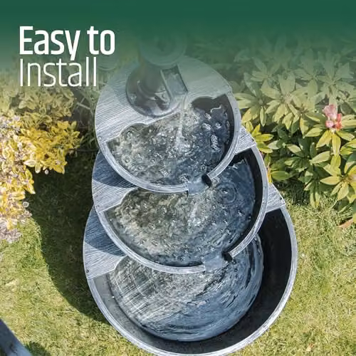 GardenKraft 21409 3 Tier Antique Silver Barrel Cascading Water Feature – 4
