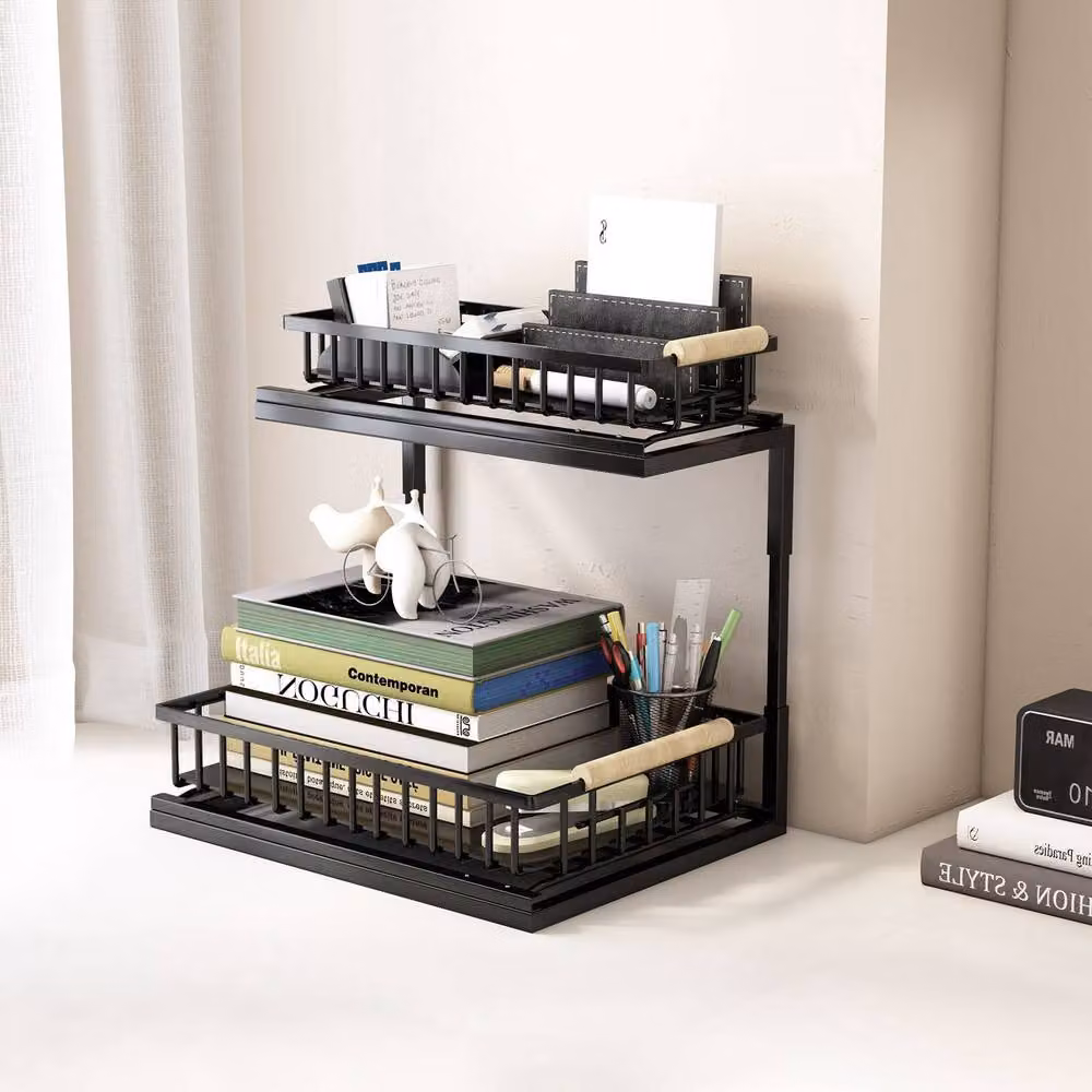 Voltico Set of 2 Black Metal Under Sink Pull-Out Basket Storage Organisers – 4