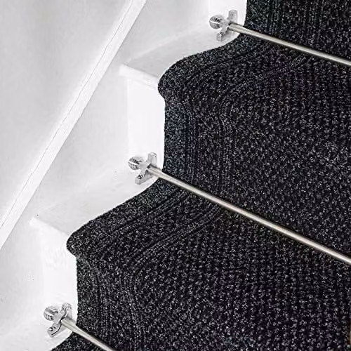 runrug Aztec Non-Slip Stair Runner Rug, Black, W: 66 cm, L: 540 cm – 3