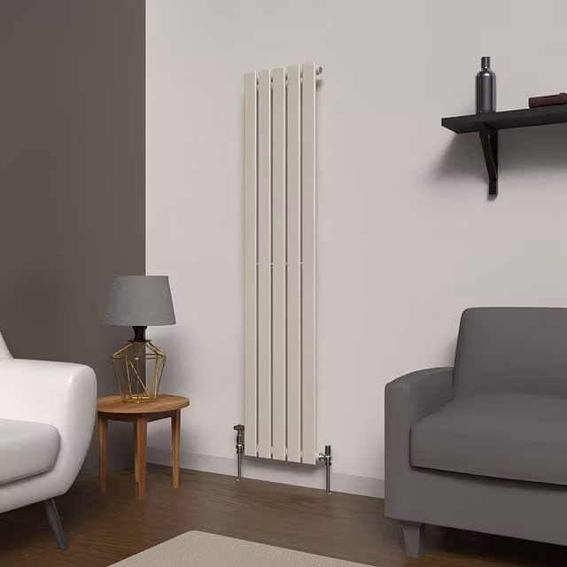 Lux Heat Flat Coloured Vertical Radiator in Stone White, H 160 cm x W 35 cm (Single)