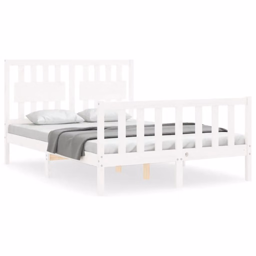 Berkfield Home Solid Wood Bed Frame with Headboard in White, W/D/H: 140 x 190 cm – 2