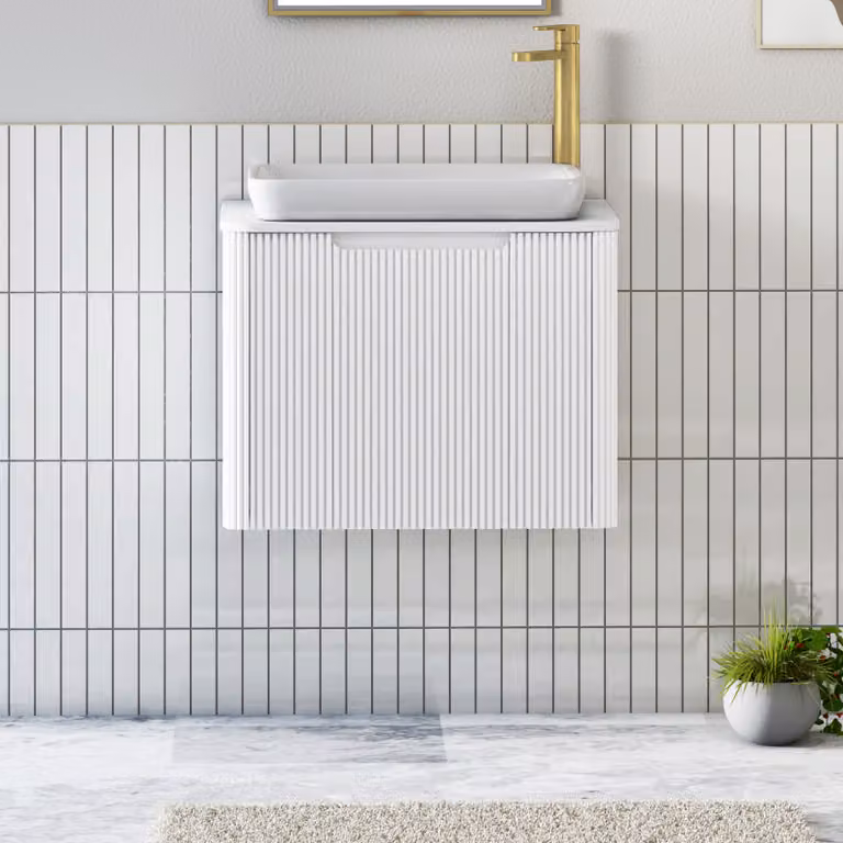 Royal Bathrooms Avenza Matt White Wall Hung Vanity Unit with Qubix Basin and 1 Drawer, Width: 60 cm
