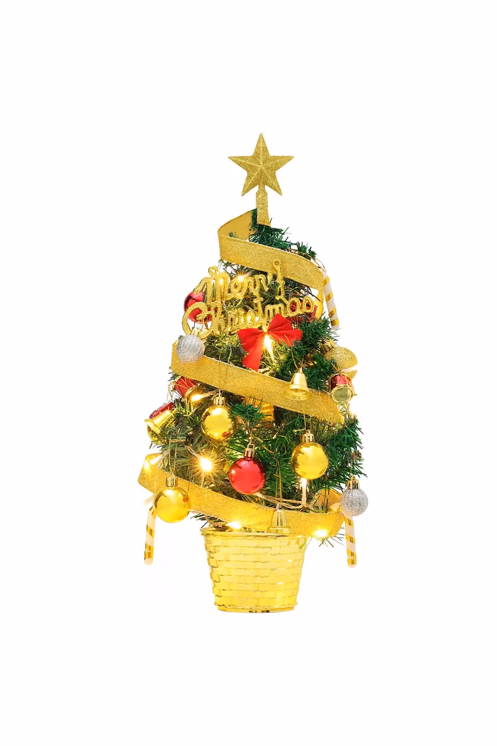 Living and Home Mini Artificial Green Pine Christmas Tree with Gold Ornaments for Tabletop Decoration – 2