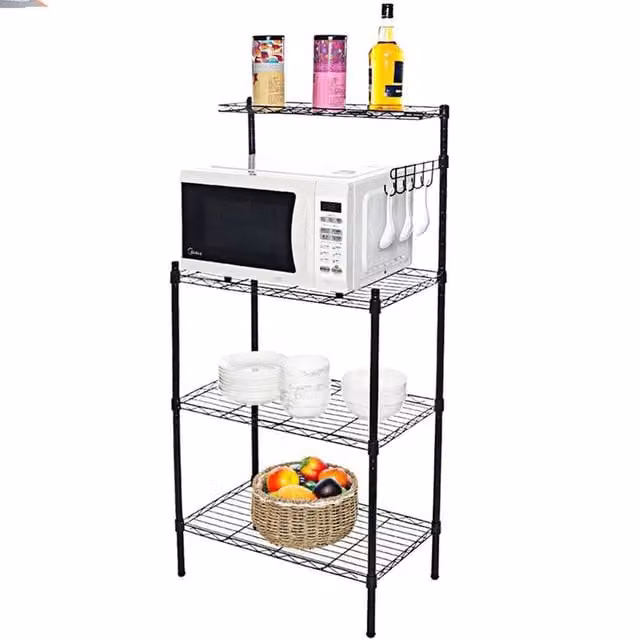 KORVIXA 4 Tier Microwave Oven Rack Holder Organiser in Black, W/D/H: 100 x 100 x 122 cm – 1