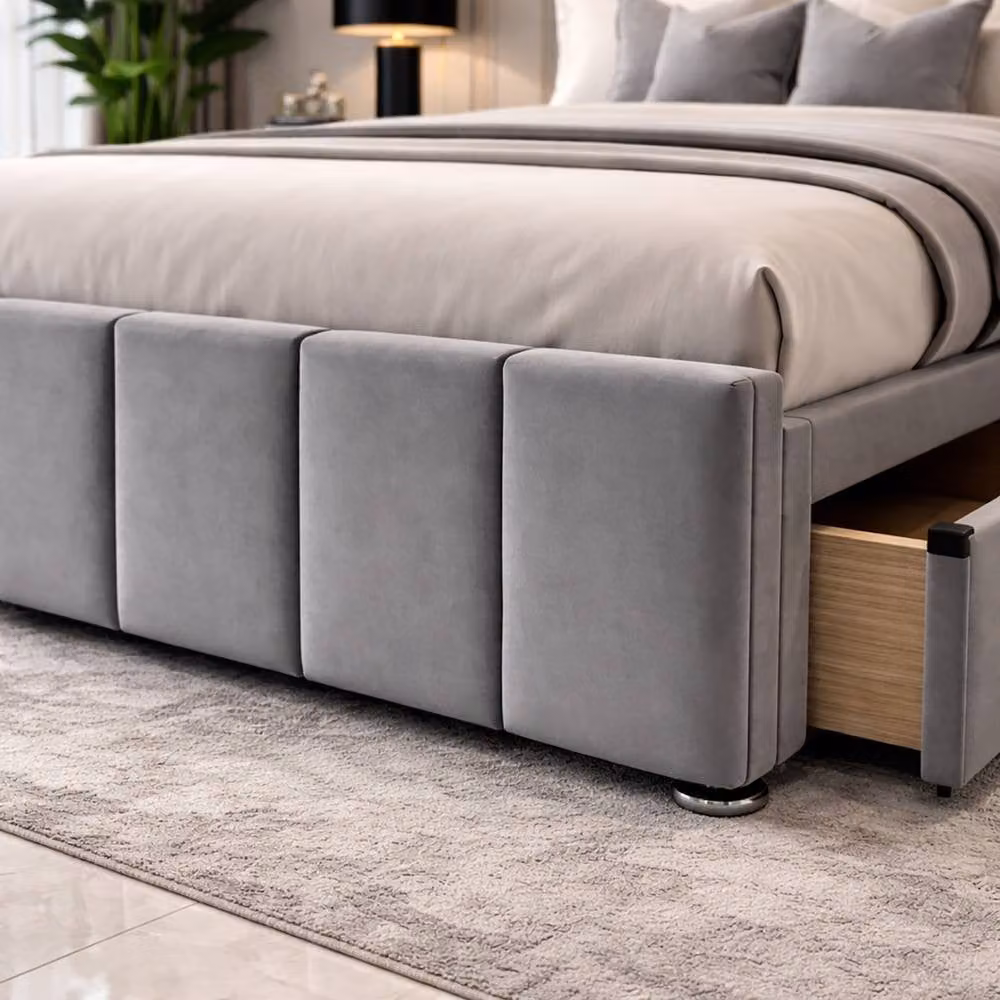 Paradise Beds Ltd Art Deco Plush Velvet Divan Bed Set with Headboard and Drawers in Black and Grey, W/D/H: 140 x 200 cm – 1