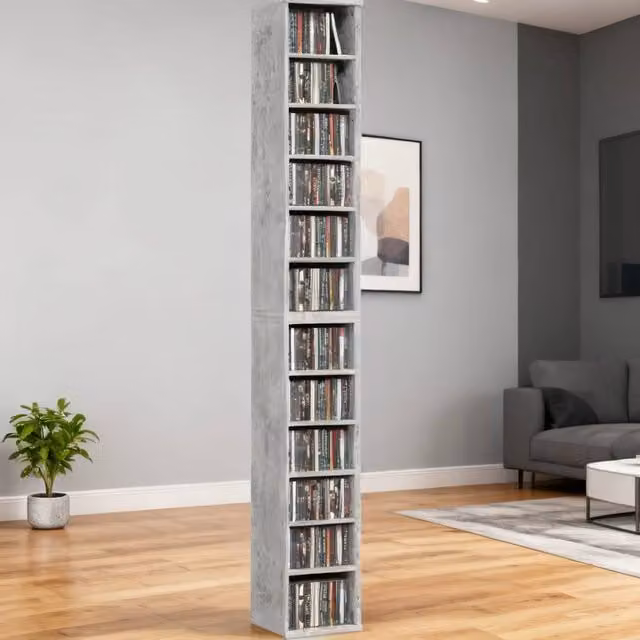 ERGOVEXA Set of 2 Grey CD Media Display Tower Racks with Adjustable Shelves