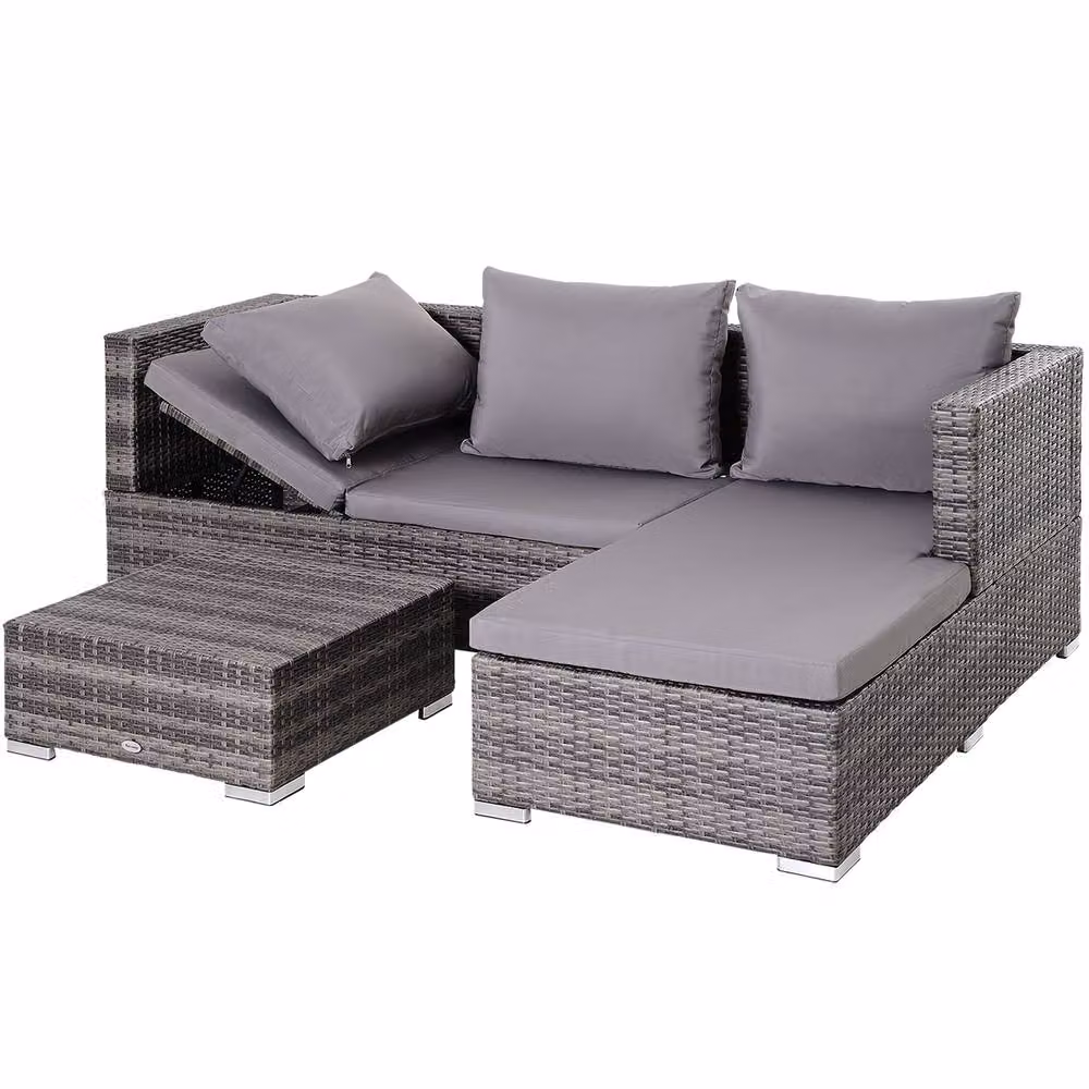 STILVORA 4-Seater Grey Sofa with Storage and Metal and Rattan Details – 4