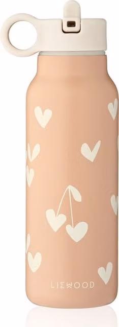 Liewood Falk Stainless Steel Straw Water Bottle for Children, 350 ml, White and Pink