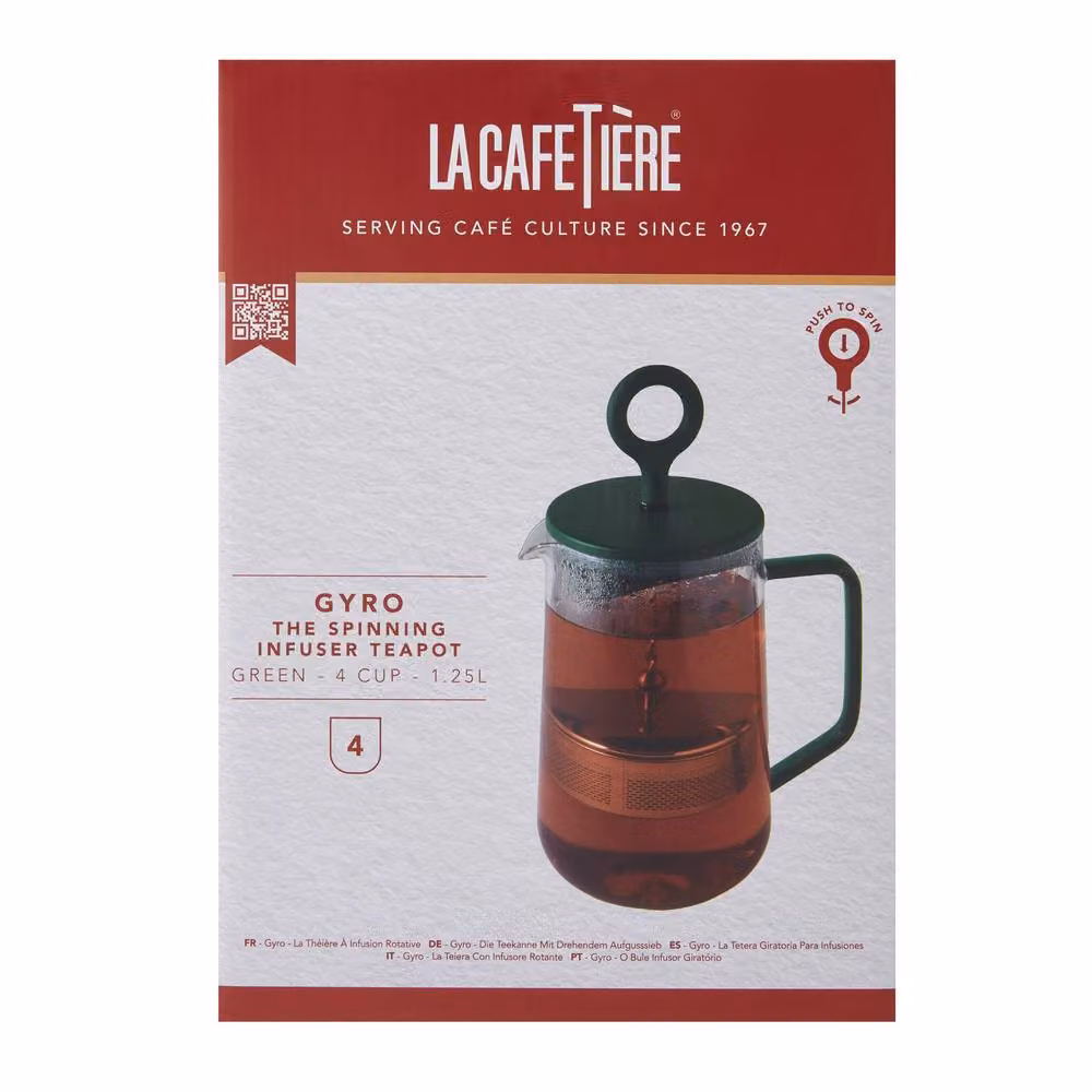 La Cafetiere Green Gyro Glass Spinning Tea Infuser and Glass Mug Set in Clear and Green – 3