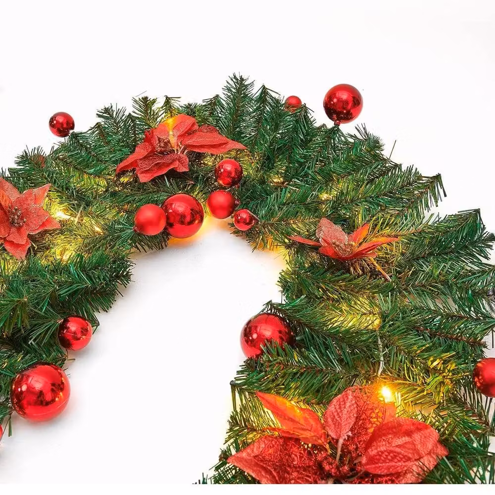 The Chair Cover Company Red Christmas Garland with Flowers and Lighting – 1