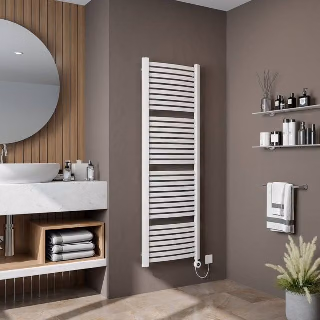 Bathroom Kingdom Fino Electric Curved Heated Towel Rail, White, W: 58.0 cm, H: 76.5 cm