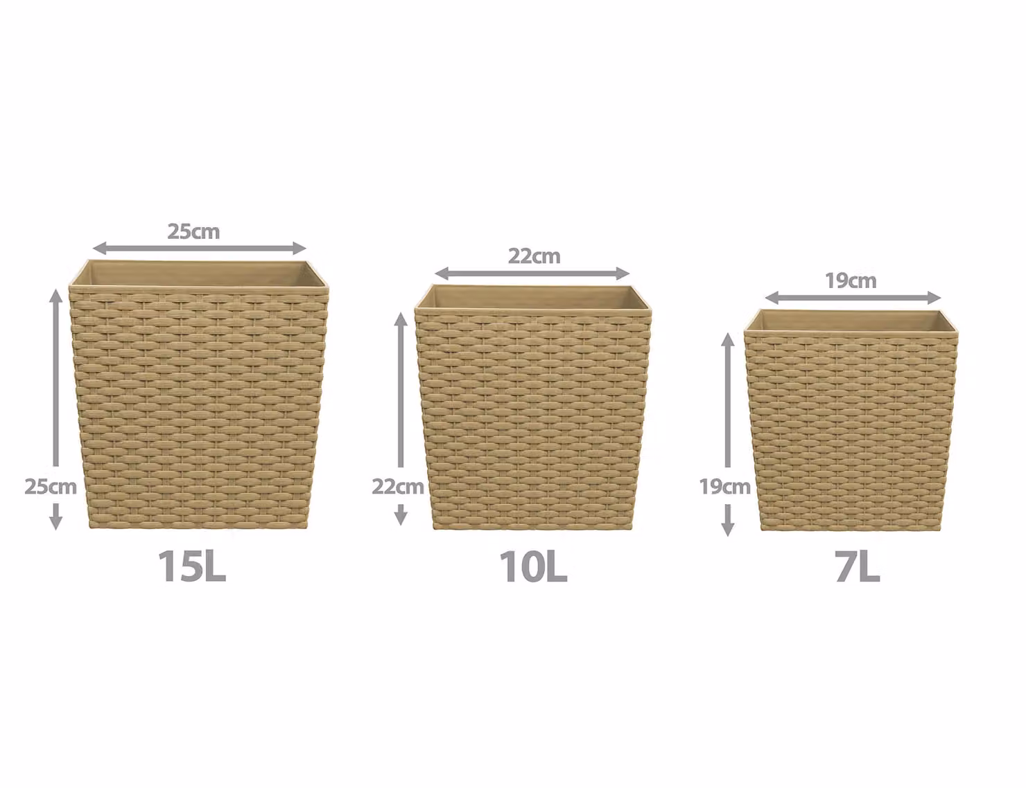 Simpa Set of 2 Beige Plastic Rattan Planters, 10L, W/D/H: 22 x 22 x 22 cm – 3