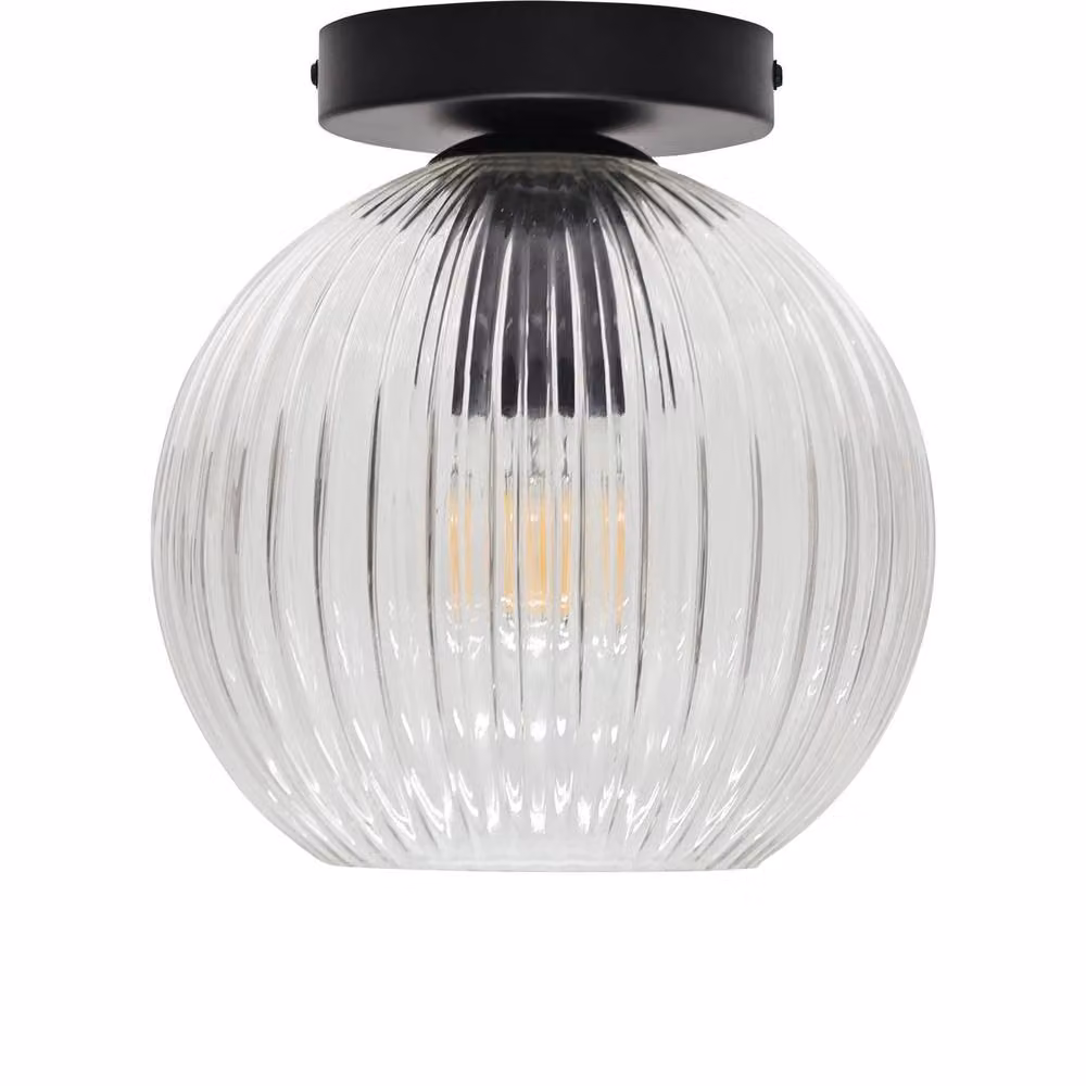 First Choice Lighting Betchley Set of 2 Black Ceiling Lights with Transparent Ribbed Glass Globes – 2