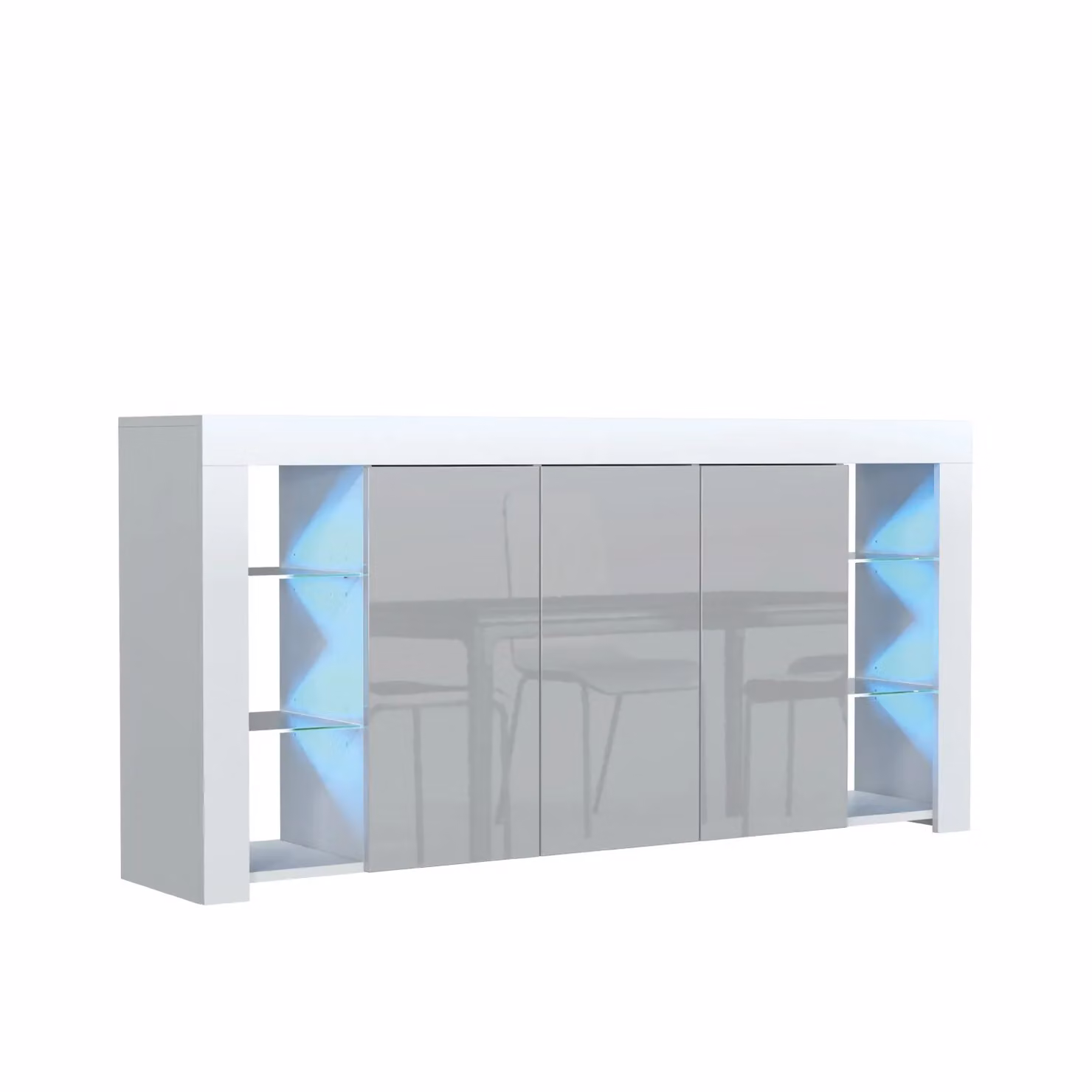 Mex Furniture LTD Modern Glossy Sideboard with Integrated LED Lighting in Light Grey, W: 164 cm, H: 83 cm, D: 35 cm – 2