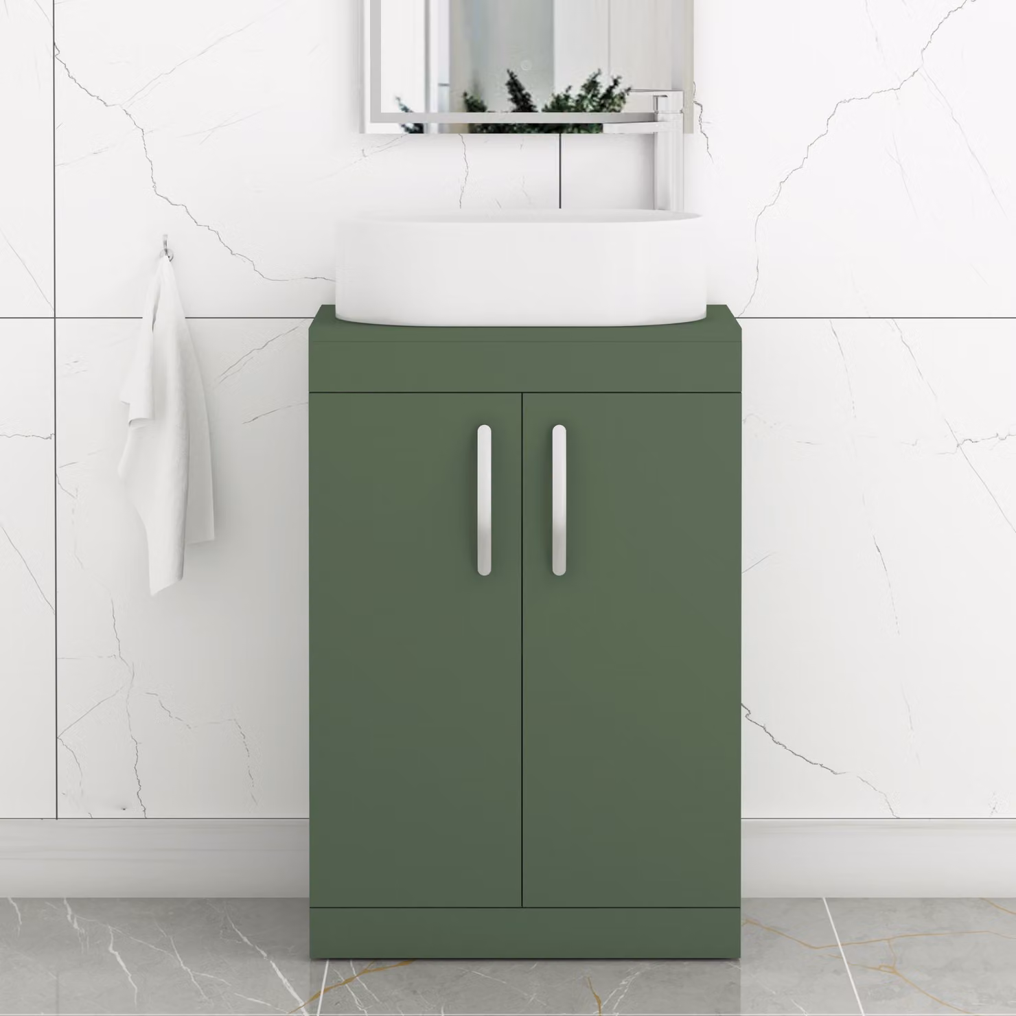 Royal Bathrooms Turin 800mm Floor Standing 2 Door Vanity Unit in Matt Green with Peak Countertop Basin and Matt Black Handles