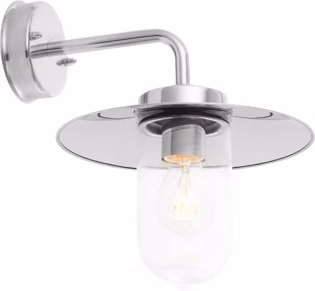 Endon Addison Modern LED Outdoor Wall Lantern in Polished Silver Stainless Steel and Clear Glass