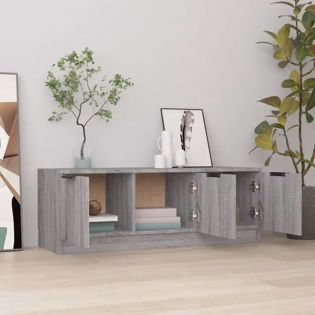 Berkfield Home Modern Grey Sonoma TV Cabinet in Engineered Wood W/D/H: 102 x 35 x 36.5 cm