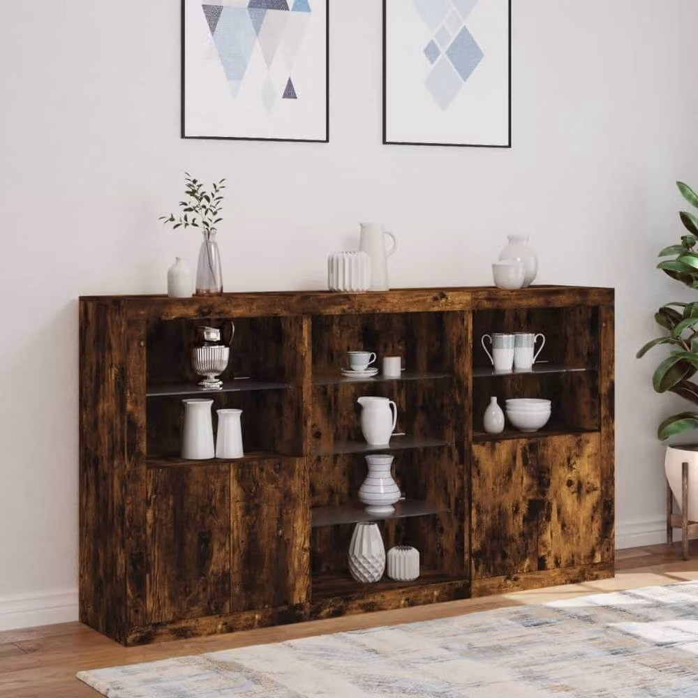 Berkfield Home Sideboard with Integrated LED Lights in Smoked Oak Brown, W: 181.5 cm, D: 37 cm, H: 100 cm – 4