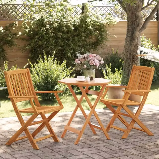 Berkfield Home 3 Piece Folding Bistro Set in Brown Solid Acacia Wood