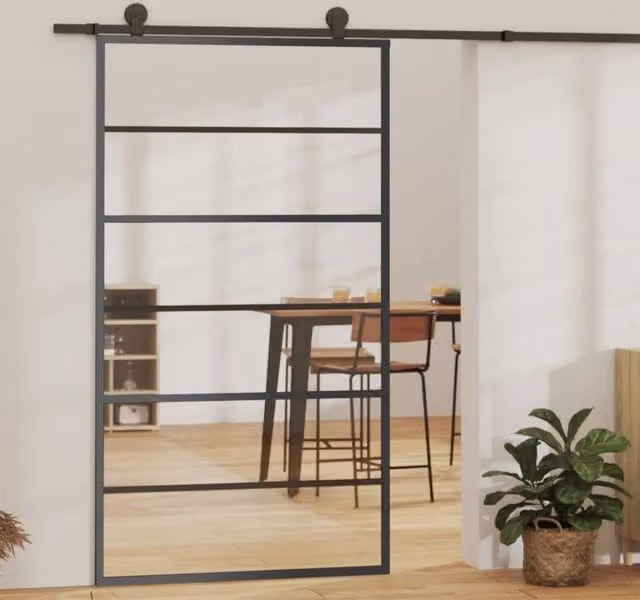 Berkfield Home Sliding Glass and Aluminium Door, Black, W: 102 cm, H: 205 cm – 1