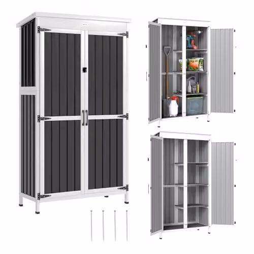 Outsunny Outdoor Storage Cabinet with Double Doors and Shelving, White and Black, W/D/H: 94 x 43 x 166 cm