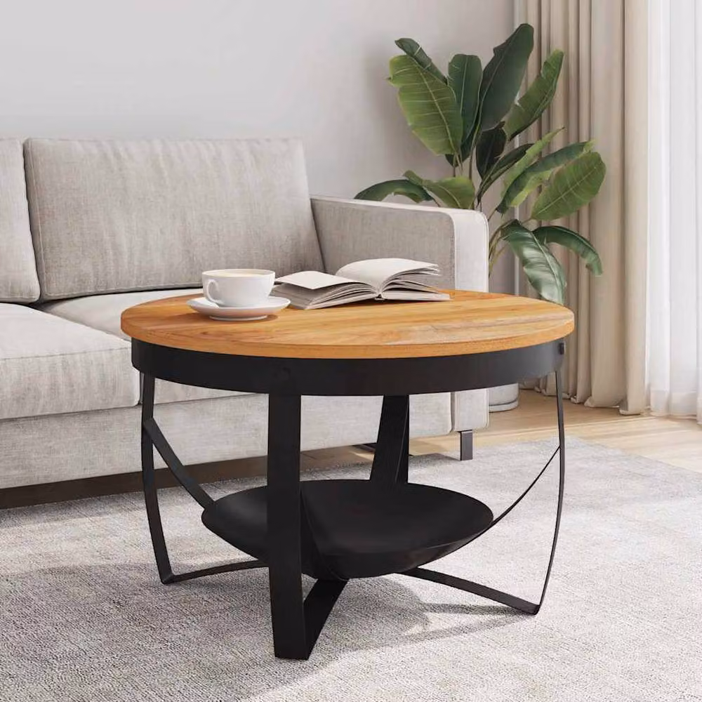 Berkfield Home Round Solid Acacia Wood Coffee Table in Brown, Diameter: 68 cm, Height: 43 cm – 3