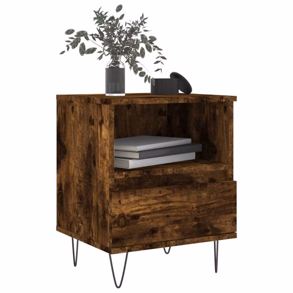 Berkfield Home Set of 2 Smoked Oak Bedside Cabinets in Brown, W/D/H: 40 x 35 x 50 cm – 2