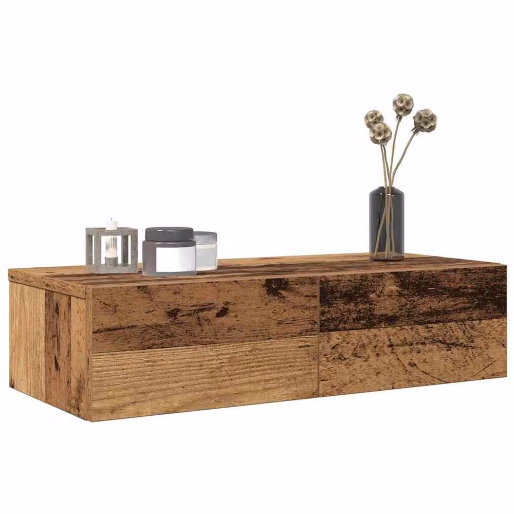 Berkfield Home Wall Mounted Shelf with Drawers in Old Wood Brown, W: 60 cm, D: 26.5 cm, H: 15 cm – 2
