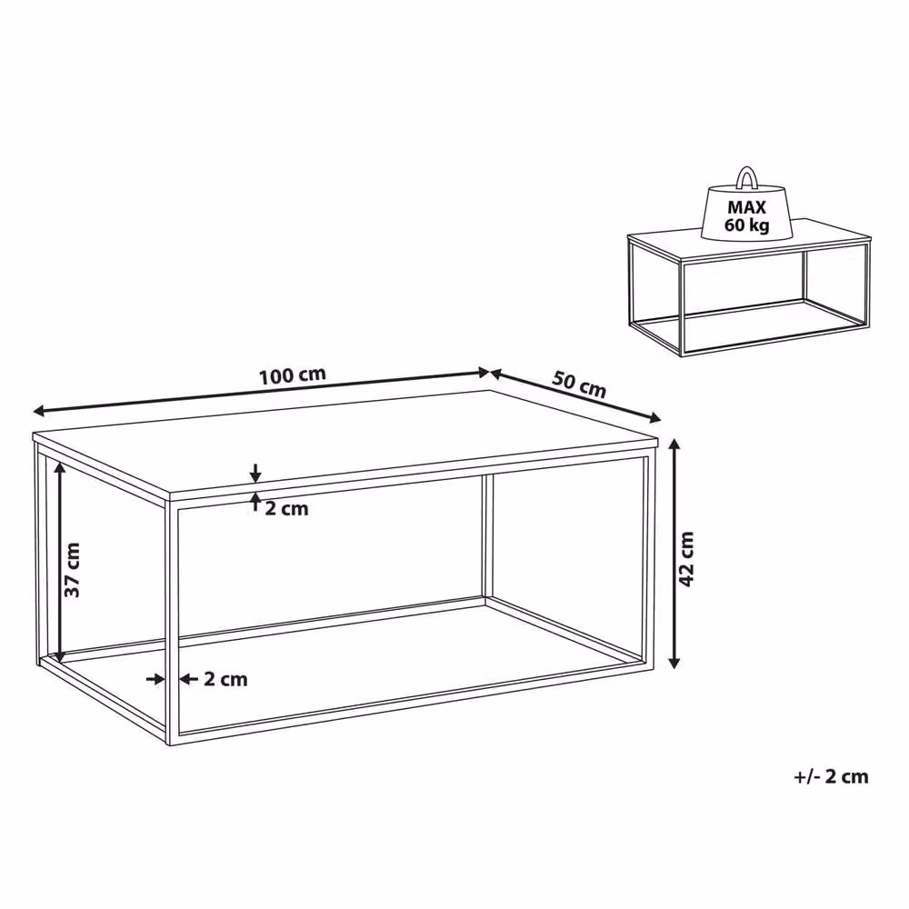 Wyld and Coco Modernist Rectangular Coffee Table with Transparent Glass Top and Black Matt Metal Frame W/D/H: 100 x 54 x 42 cm – 3