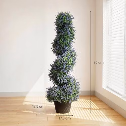 HOMCOM Set of 2 Artificial Lavender Spiral Topiary Trees in Pots, Purple, Height: 90 cm – 7